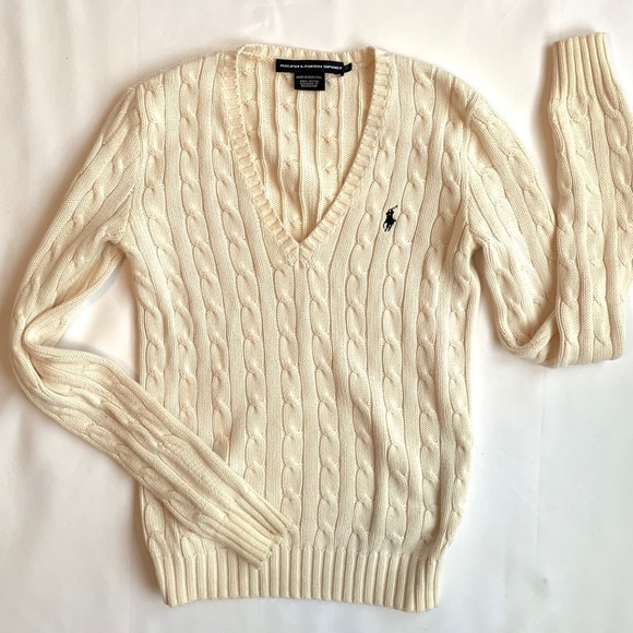 Ralph Lauren Sport Sweaters - Ralph Lauren Sport Cream V Neck Cable Sweater